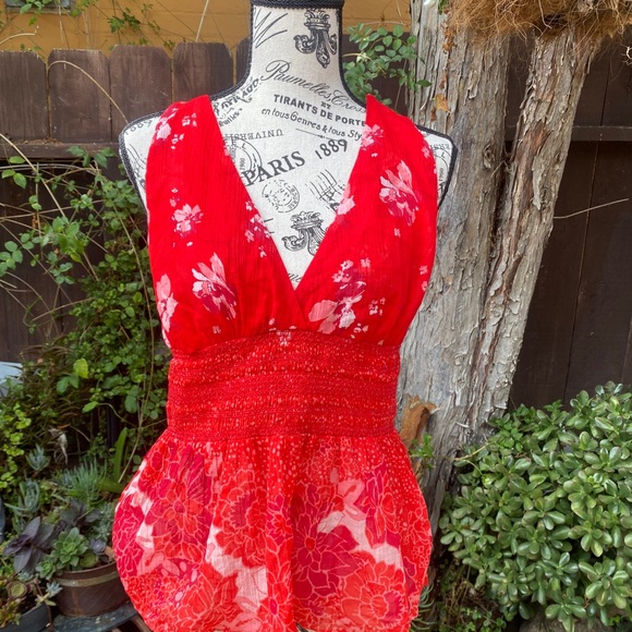 Free People red halter floral print M - Picture 2 of 3